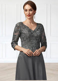 Maureen A-Line V-neck Asymmetrical Chiffon Lace Mother of the Bride Dress With Sequins STK126P0014803