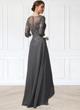 Maureen A-Line V-neck Asymmetrical Chiffon Lace Mother of the Bride Dress With Sequins STK126P0014803