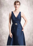 Jordin A-Line V-neck Floor-Length Taffeta Mother of the Bride Dress With Ruffle Beading STK126P0014807