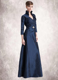 Jordin A-Line V-neck Floor-Length Taffeta Mother of the Bride Dress With Ruffle Beading STK126P0014807