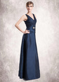 Jordin A-Line V-neck Floor-Length Taffeta Mother of the Bride Dress With Ruffle Beading STK126P0014807