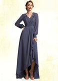 Logan A-Line V-neck Asymmetrical Chiffon Lace Mother of the Bride Dress STK126P0014809