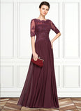 Crystal A-Line Scoop Neck Floor-Length Chiffon Lace Mother of the Bride Dress With Beading Sequins STK126P0014810