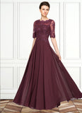 Crystal A-Line Scoop Neck Floor-Length Chiffon Lace Mother of the Bride Dress With Beading Sequins STK126P0014810