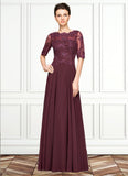 Crystal A-Line Scoop Neck Floor-Length Chiffon Lace Mother of the Bride Dress With Beading Sequins STK126P0014810