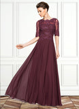 Crystal A-Line Scoop Neck Floor-Length Chiffon Lace Mother of the Bride Dress With Beading Sequins STK126P0014810