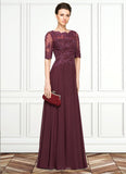 Crystal A-Line Scoop Neck Floor-Length Chiffon Lace Mother of the Bride Dress With Beading Sequins STK126P0014810