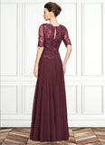 Crystal A-Line Scoop Neck Floor-Length Chiffon Lace Mother of the Bride Dress With Beading Sequins STK126P0014810