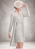 Kamari Sheath/Column Scoop Neck Knee-Length Chiffon Lace Mother of the Bride Dress With Beading Sequins STK126P0014811