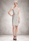 Kamari Sheath/Column Scoop Neck Knee-Length Chiffon Lace Mother of the Bride Dress With Beading Sequins STK126P0014811