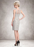 Kamari Sheath/Column Scoop Neck Knee-Length Chiffon Lace Mother of the Bride Dress With Beading Sequins STK126P0014811