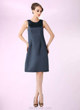 Marely Sheath/Column Scoop Neck Knee-Length Satin Mother of the Bride Dress STK126P0014812