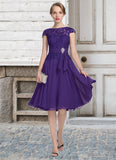 Ruby A-Line Scoop Neck Knee-Length Chiffon Lace Mother of the Bride Dress With Beading STK126P0014814