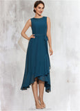 Teagan A-Line Scoop Neck Asymmetrical Chiffon Mother of the Bride Dress With Beading Cascading Ruffles STK126P0014817