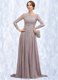 Lexi A-Line Scoop Neck Sweep Train Chiffon Lace Mother of the Bride Dress With Sequins STK126P0014819