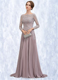 Lexi A-Line Scoop Neck Sweep Train Chiffon Lace Mother of the Bride Dress With Sequins STK126P0014819