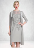 Josie Sheath/Column Scoop Neck Knee-Length Chiffon Lace Mother of the Bride Dress With Ruffle Beading STK126P0014821