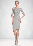 Josie Sheath/Column Scoop Neck Knee-Length Chiffon Lace Mother of the Bride Dress With Ruffle Beading STK126P0014821