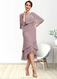 Sherlyn Sheath/Column Scoop Neck Asymmetrical Chiffon Mother of the Bride Dress With Ruffle Lace Sequins STK126P0014826