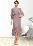 Sherlyn Sheath/Column Scoop Neck Asymmetrical Chiffon Mother of the Bride Dress With Ruffle Lace Sequins STK126P0014826