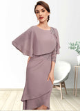 Sherlyn Sheath/Column Scoop Neck Asymmetrical Chiffon Mother of the Bride Dress With Ruffle Lace Sequins STK126P0014826