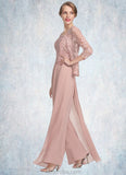 Meghan Jumpsuit/Pantsuit Square Neckline Floor-Length Chiffon Lace Mother of the Bride Dress STK126P0014828