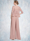 Meghan Jumpsuit/Pantsuit Square Neckline Floor-Length Chiffon Lace Mother of the Bride Dress STK126P0014828