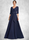 Sadie A-Line V-neck Floor-Length Stretch Crepe Mother of the Bride Dress With Bow(s) STK126P0014831