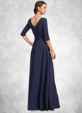 Sadie A-Line V-neck Floor-Length Stretch Crepe Mother of the Bride Dress With Bow(s) STK126P0014831