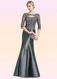 Olive Trumpet/Mermaid Scoop Neck Floor-Length Taffeta Mother of the Bride Dress With Beading Appliques Lace Sequins STK126P0014832