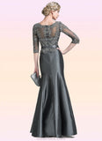 Olive Trumpet/Mermaid Scoop Neck Floor-Length Taffeta Mother of the Bride Dress With Beading Appliques Lace Sequins STK126P0014832