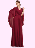 Adison A-Line V-neck Floor-Length Chiffon Mother of the Bride Dress With Ruffle Beading Sequins STK126P0014833