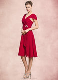 Eleanor A-Line V-neck Knee-Length Chiffon Mother of the Bride Dress With Beading Sequins Cascading Ruffles STK126P0014835