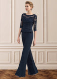 Jaliyah Jumpsuit/Pantsuit Scoop Neck Floor-Length Chiffon Lace Mother of the Bride Dress With Beading STK126P0014836