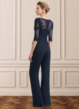 Jaliyah Jumpsuit/Pantsuit Scoop Neck Floor-Length Chiffon Lace Mother of the Bride Dress With Beading STK126P0014836