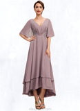 Chloe A-Line V-neck Asymmetrical Chiffon Mother of the Bride Dress With Ruffle Lace Beading STK126P0014839