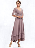 Chloe A-Line V-neck Asymmetrical Chiffon Mother of the Bride Dress With Ruffle Lace Beading STK126P0014839