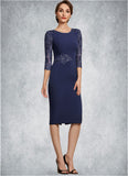 Skylar Sheath/Column Scoop Neck Knee-Length Lace Stretch Crepe Mother of the Bride Dress With Sequins STK126P0014840