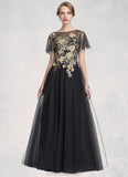 Amiah A-Line/Princess Scoop Neck Floor-Length Tulle Mother of the Bride Dress With Lace STK126P0014841