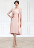 Christine Sheath/Column Scoop Neck Knee-Length Lace Stretch Crepe Mother of the Bride Dress STK126P0014843