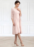 Christine Sheath/Column Scoop Neck Knee-Length Lace Stretch Crepe Mother of the Bride Dress STK126P0014843