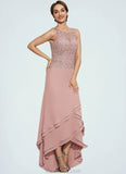 Virginia A-Line Scoop Neck Asymmetrical Chiffon Lace Mother of the Bride Dress With Cascading Ruffles STK126P0014845