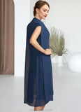 Emilia Sheath/Column V-neck Knee-Length Chiffon Mother of the Bride Dress With Ruffle Beading Sequins STK126P0014847