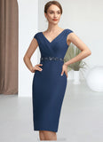 Emilia Sheath/Column V-neck Knee-Length Chiffon Mother of the Bride Dress With Ruffle Beading Sequins STK126P0014847