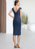 Emilia Sheath/Column V-neck Knee-Length Chiffon Mother of the Bride Dress With Ruffle Beading Sequins STK126P0014847