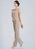 Desirae A-Line/Princess Scoop Neck Floor-Length Chiffon Mother of the Bride Two-piece outfit With Lace STK126P0014848