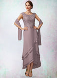 Giuliana A-Line Scoop Neck Asymmetrical Chiffon Lace Mother of the Bride Dress With Cascading Ruffles STK126P0014850