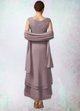 Giuliana A-Line Scoop Neck Asymmetrical Chiffon Lace Mother of the Bride Dress With Cascading Ruffles STK126P0014850