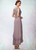 Giuliana A-Line Scoop Neck Asymmetrical Chiffon Lace Mother of the Bride Dress With Cascading Ruffles STK126P0014850