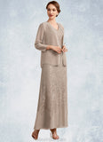 Jaslyn A-Line V-neck Ankle-Length Chiffon Lace Mother of the Bride Dress STK126P0014851